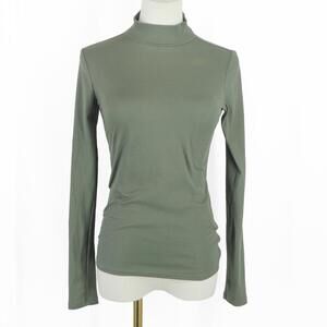 No Boundaries Green Ribbed Mock Neck Long Sleeve Top Women’s XS | Stretch Fitted